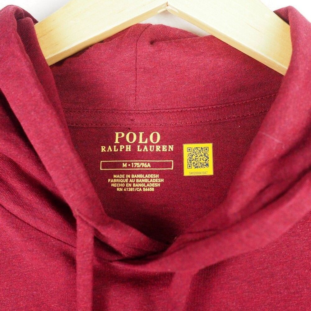 Polo Ralph Lauren Red Jersey Hooded T-Shirt Mens Medium Embroidered Pony - Picture 4 of 10